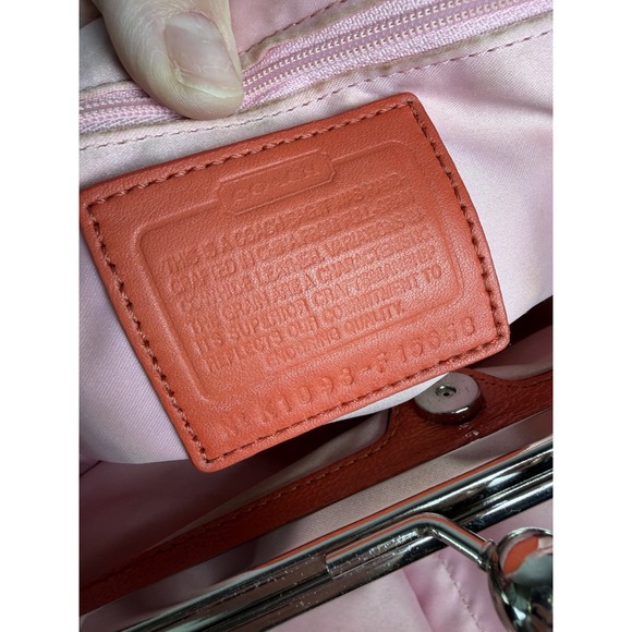 Coach Patent Leather Signature Tote Kisslock Purse Orange Pink Y2K - Picture 13 of 16